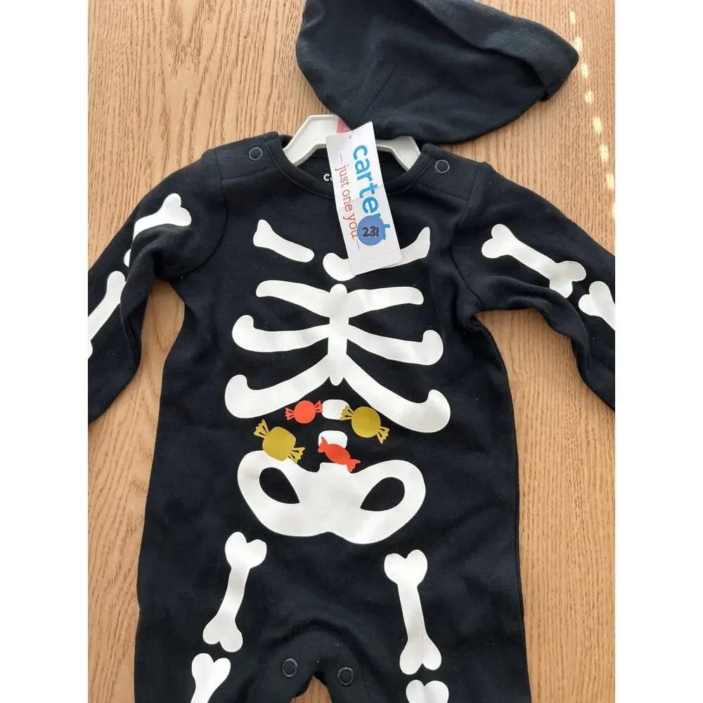 New Carters Just One You Baby 2pc Skeleton🩻 romper Bodysuit Black size Newborn